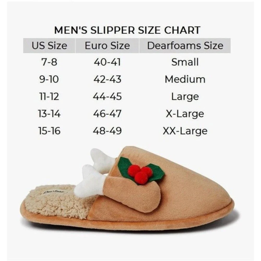Dearfoams Men's Size M 9-10 Turkey Scuff Slippers Holiday Thanksgiving Winter